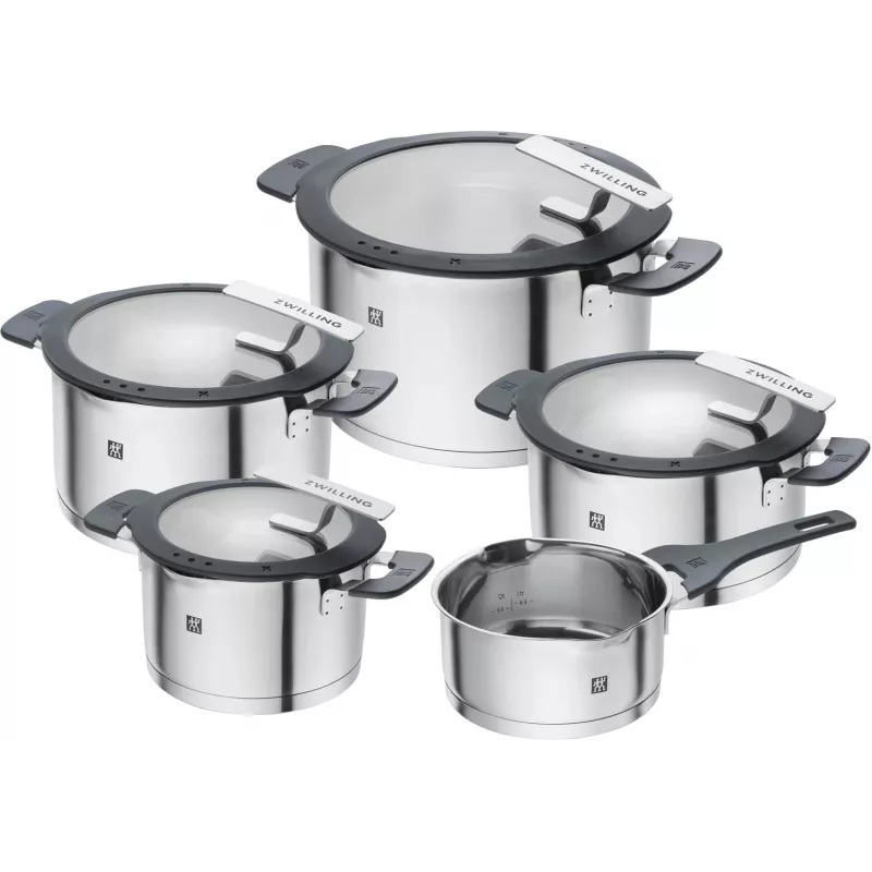 ZWILLING set de ollas de acero inoxidable SIMPLIFY 5 pzas. – apto para lavavajillas y horno, tapas de cristal, apto para vitrocerámica