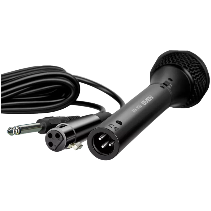 Micrófono SVEN MK-100 (cableado, dinámico, metal, cable 4,0 m, jack 6,3/3,5 mm, cardioide, negro)