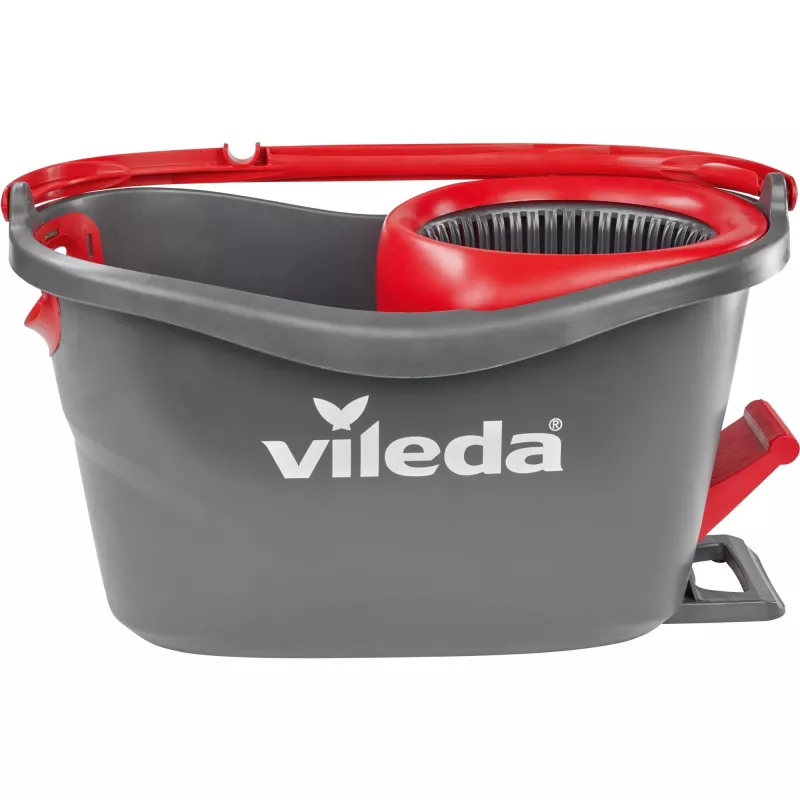 Fregona VILEDA EasyWring & Clean Turbo, cubo de tecnopolímero rojo, funda de microfibra lavable extraíble, para suelos duros