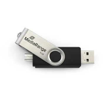 MEDIARANGE MR931-2 - 16 GB - USB Type-A / Micro-USB - 2.0 - 15 MB/s - Anillo giratorio - Plata - Negro