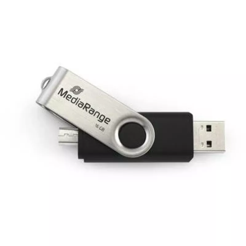 MEDIARANGE MR931-2 - 16 GB - USB Type-A / Micro-USB - 2.0 - 15 MB/s - Anillo giratorio - Plata - Negro
