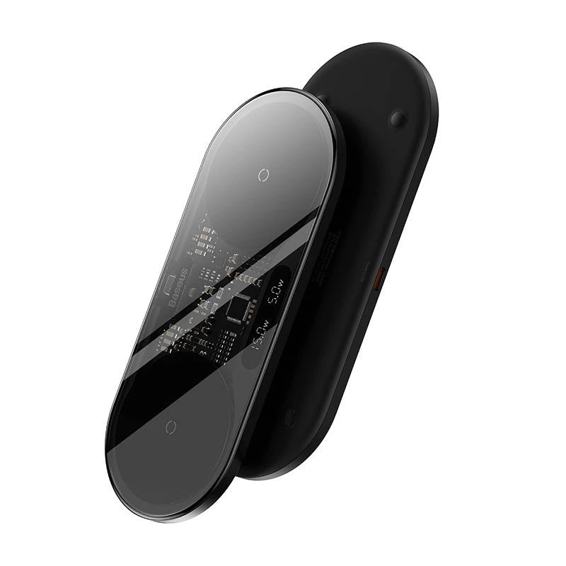 Cargador inalámbrico 2 en 1 20W con pantalla LED digital Baseus para auriculares negro