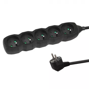 Regleta ESPERANZA ELK208K — 5 tomas, cable de 3 m, negra