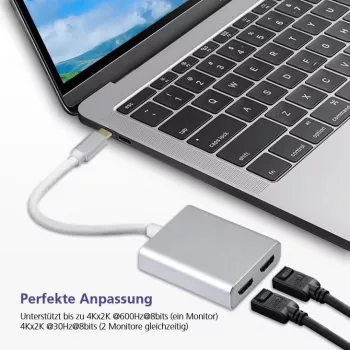 Divisor USB 3.1 Type-C helos 288384 — 2x HDMI 4K, plateado