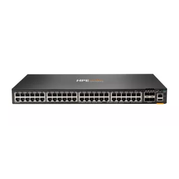 HPE - Serie Aruba - Aruba 6300F - Switch - L3 - gestionado - 48 x 10/100/1000 + 4 x 1 Gigabit / 10 Gigabit / 25 Gigabit / 50 Gigabit SFP56 (uplink / stacking) frontal y lateral a posterior