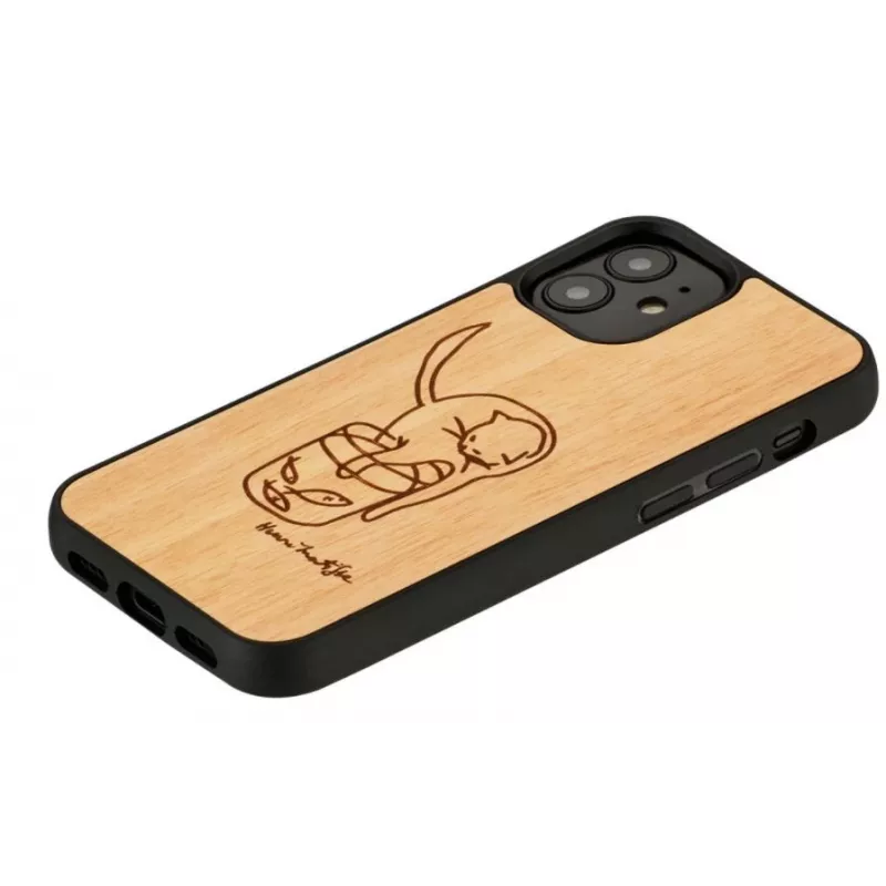 Funda para móvil Man and Wood para iPhone 12 mini — gato impreso con pez rojo