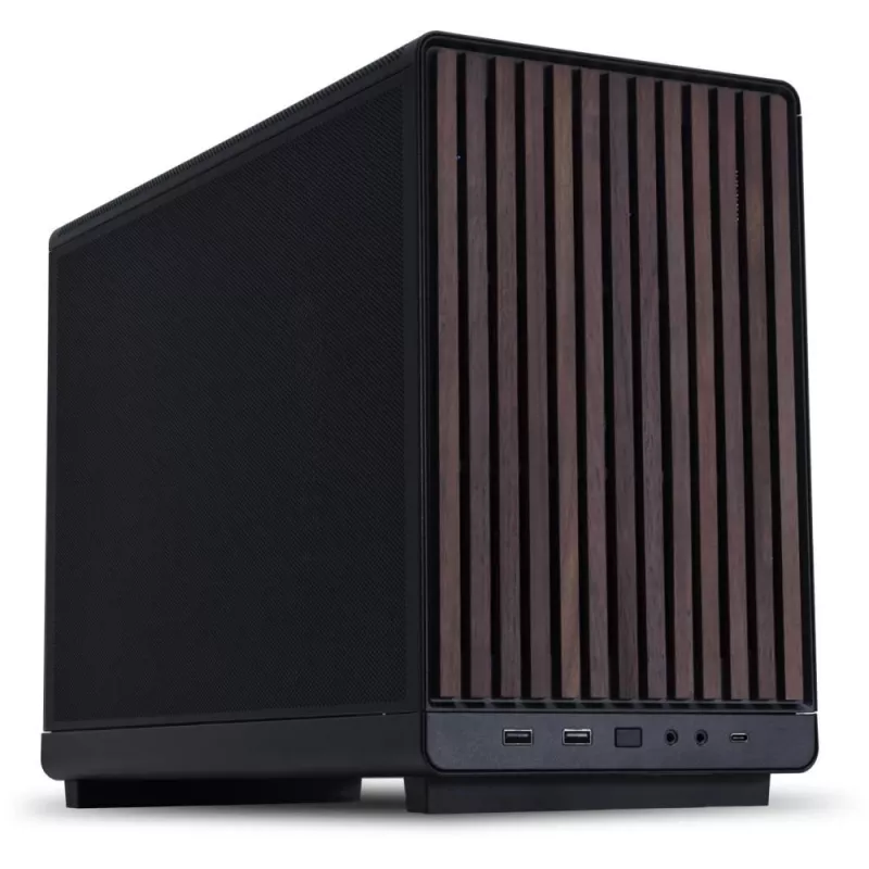 Caja de PC Lian Li A3-mATX Micro Tower — Micro-ITX/Micro-ATX, madera y negro, compatible con fuentes ATX/SFX/SFX-L