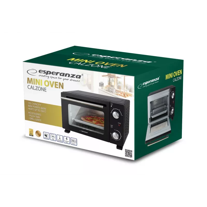 Esperanza EKO007N Calzone minihorno, 10 l, 800 W, negro