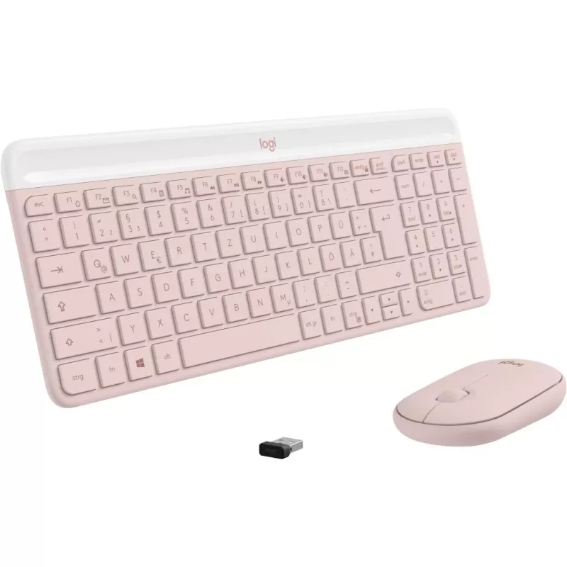 Logitech Slim Wireless Combo MK470 - conjunto teclado-ratón - inalámbrico - 2,4 GHz - QWERTY - rosé (920-011314)
