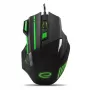 Ratón gaming con cable ESPERANZA EGM201G — para diestros, óptico 2400 DPI, 7 botones, USB Type-A, cable 1,5 m, negro/verde