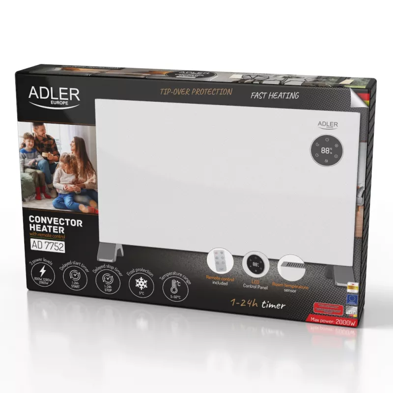 Radiador de convección Adler AD 7752 LCD con mando a distancia, blanco