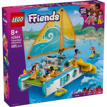 Set de juego LEGO Friends Aventura en barco viajero 42664 — 685 piezas, 4 mini muñecas, a partir de 8 años, 260×190×320 mm