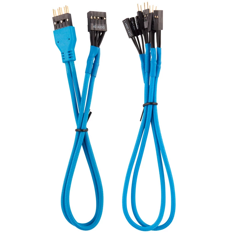 Kit de extensión de cables del panel frontal Corsair Premium Sleeved, azul