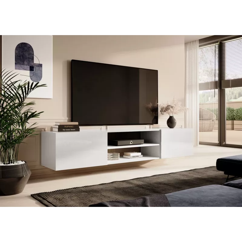 Mueble de TV cama meble SLIDE 200K, 200 x 40 x 37 cm, blanco brillante, tablero de partículas