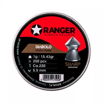 5,5 mm RANGER Diabolo Professional Sharp Grooved Point 250 balines
