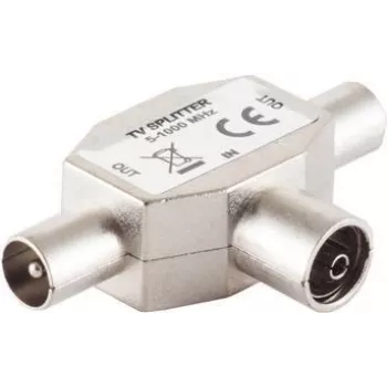 Conector en T ShiverPeaks 83110 — adaptador de 2× conector macho a 1× conector hembra para conexiones coaxiales de antena