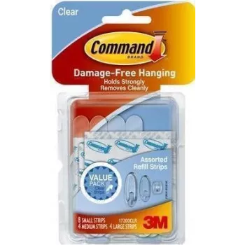 3M Command 17200CLR Tiras de repuesto, transparente, 16 uds. (8 S, 4 M, 4 L)