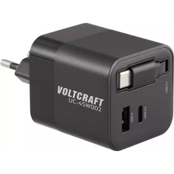 Cargador USB VOLTCRAFT UC-45W002 45 W 1x USB-A, 2x USB-C® USB PD negro interior GaN, USB Power Delivery (USB-PD), cargador rápido (VC-17330925)