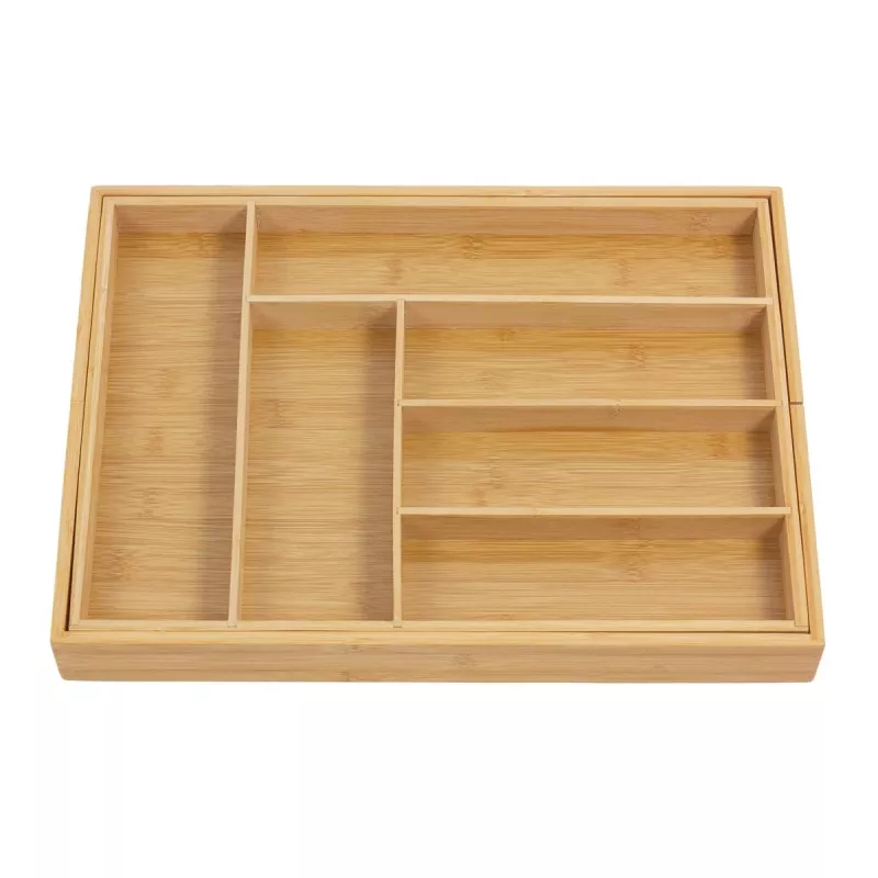 Organizador de cajón de cubiertos GreenBlue GB379, bandeja de bambú con compartimentos, acabado natural