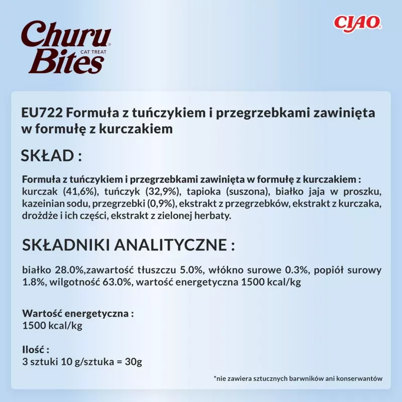 INABA Churu Bites Pollo con atún y vieiras - Snack para gatos - 3x10 g