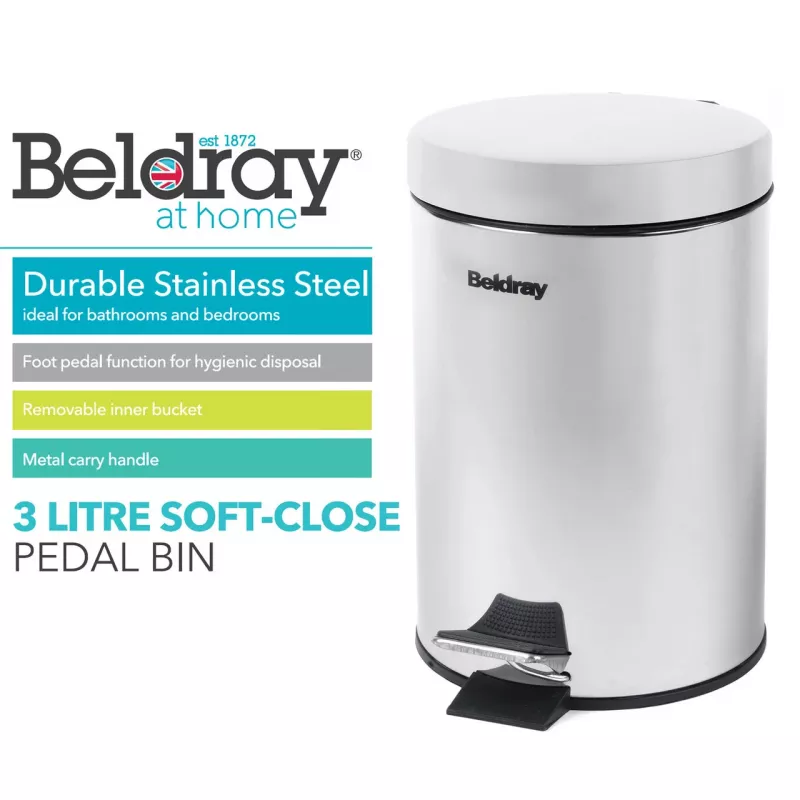 Cubo de pedal Beldray LA038098SSAFEU7 3 litros cierre suave acero inoxidable