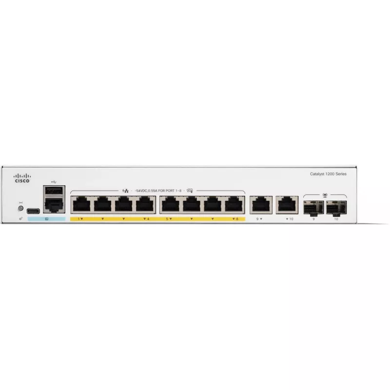 CISCO Catalyst 1200 Switch de 8 puertos / PoE+ con presupuesto de potencia de 120W / 2 uplinks SFP 1G (C1200-8FP-2G)