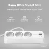 Regleta de enchufes DIGITUS 3 tomas con 2×USB-A y 1×USB-C, 3 tomas de CA tipo E/F, cable de 1,5 m, blanca