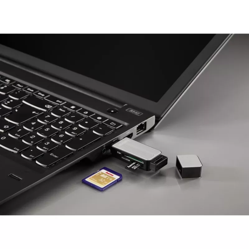 Hama 123900 lector de tarjetas USB 3.0 SD/microSD, aluminio, negro/plata