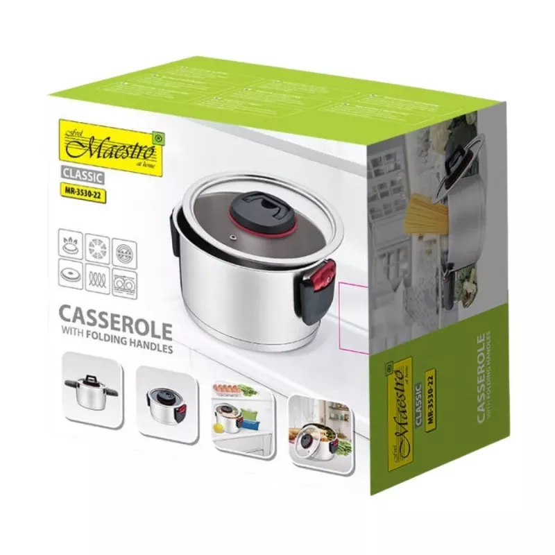 Olla Maestro MR-3530-22 con tapa y asas plegables, 22 cm, 4,2 l