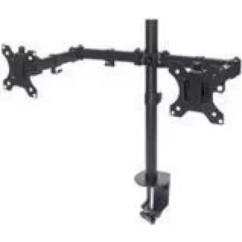 Manhattan Soporte de mesa doble para TV y monitores (Full Motion), Para pantallas de 10 a 27 pulgadas, Fijación por abrazadera, Compatibilidad VESA: 75 x 75 y 100 x 100 mm – comprueba las dimensiones de los cuatro orificios de montaje en la parte posterior de la pantalla para asegurarte de que encaja, Máx. 8 kg (por soporte), Negro, Soporte
