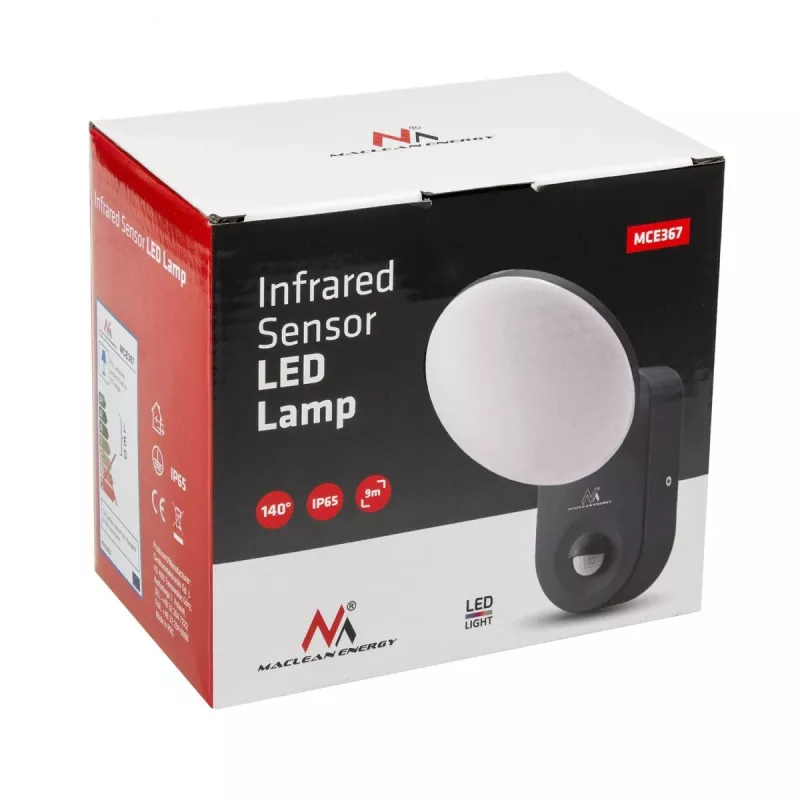 Lámpara de pared LED MACLEAN MCE367 con sensor PIR, lámpara de pared exterior con detector de movimiento