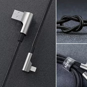 CB-AL01 Cable de nailon OEM negro USB Lightning 2m conectores en ángulo de 90 grados C