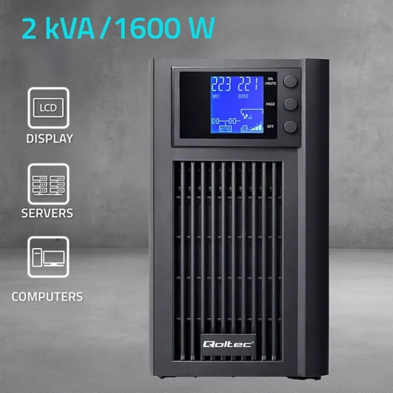 SAI QOLTEC onda senoidal pura 2kVA 1600W con AVR y pantalla LCD