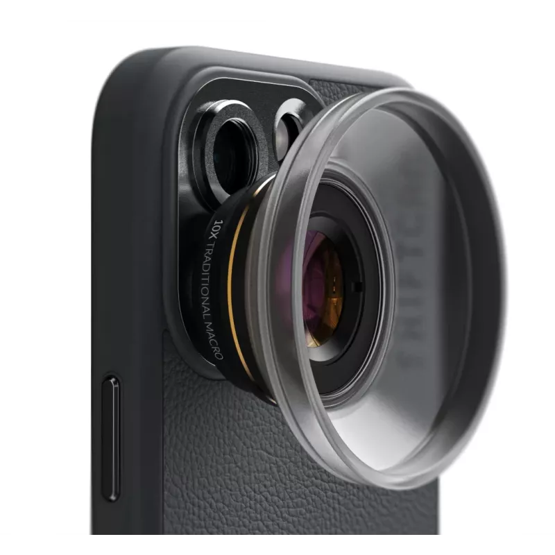 Objetivo fotográfico ShiftCam LU-MC-025-23-EF — objetivo macro 25x, conexión M12, aluminio/vidrio, 34,8 mm, 36,6 g, negro/dorado