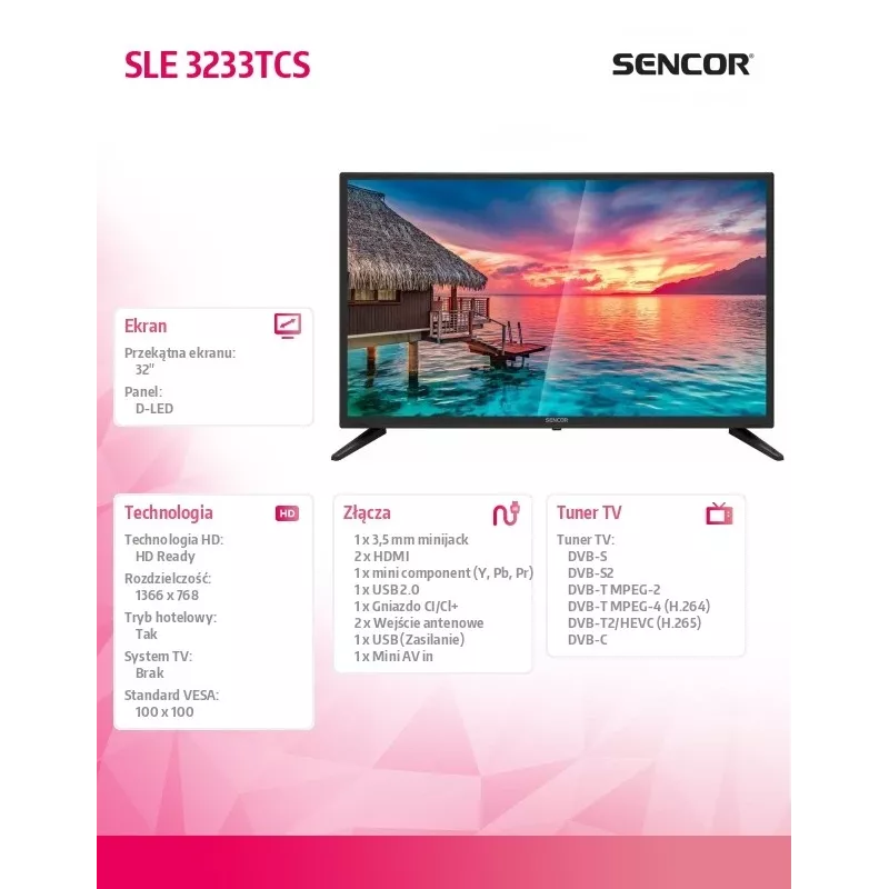 TV SLE 3233TCS DVB-T/T2/C/S/S2 Ci+ HEV