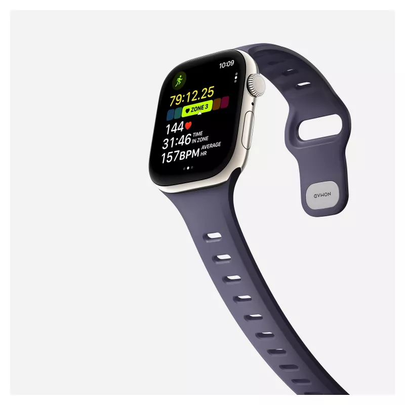 Correa Nomad Tempo Band morada de goma, compatible con smartwatch, 18 mm de ancho, muñeca 135–175 mm