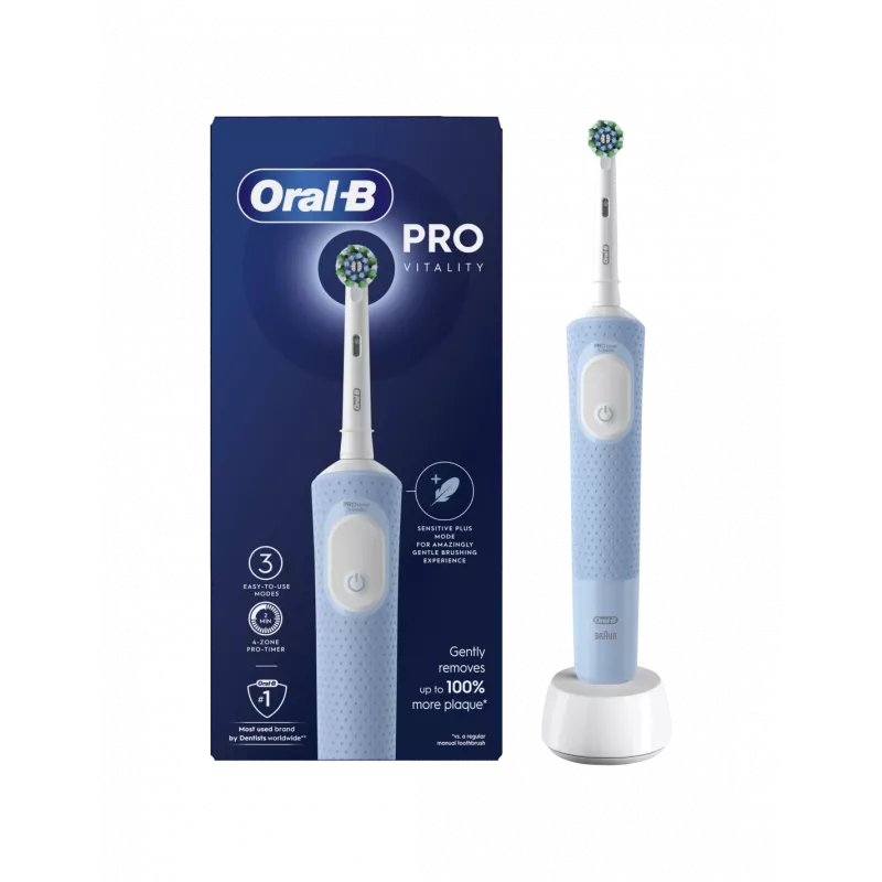 Oral-B | Vitality Pro Cepillo de dientes eléctrico recargable para adultos, número de cabezales incluidos 1, número de modos de cepillado 3, azul