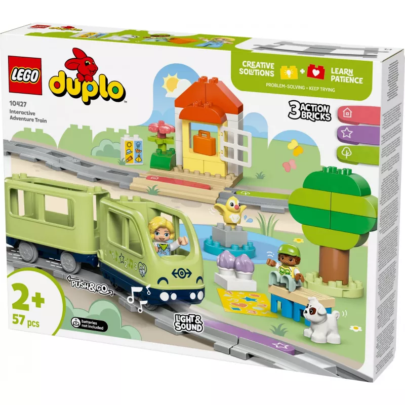 Set de tren de juguete LEGO DUPLO Tren de aventuras interactivo 10427, 57 piezas, 2 minifiguras, para niños a partir de 2 años