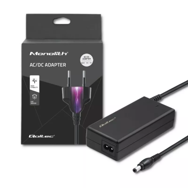 Qoltec 84W Fuente de alimentación de sobremesa | 12V | 7A | 5,5*2,5 | +Cable de alimentación