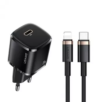 Cargador usams 1x USB-C T36 + Lightning PD – cargador PD compacto con USB-C y Lightning