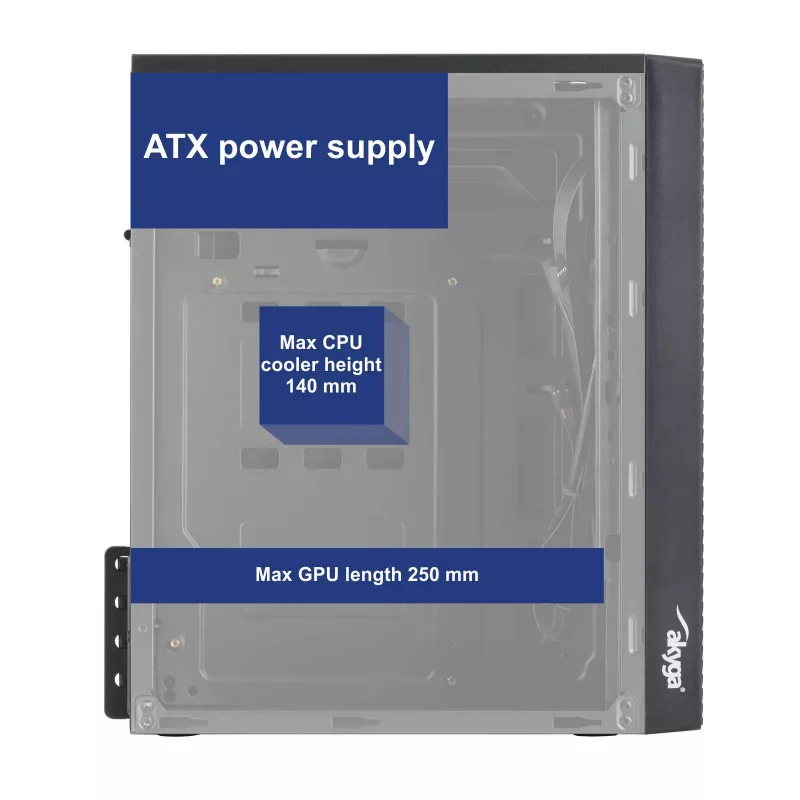 Caja de PC Akyga AK35BK Micro-ATX, Micro ATX / Flex ATX / Mini ITX, 2x USB 2.0, sin fuente de alimentación, negra