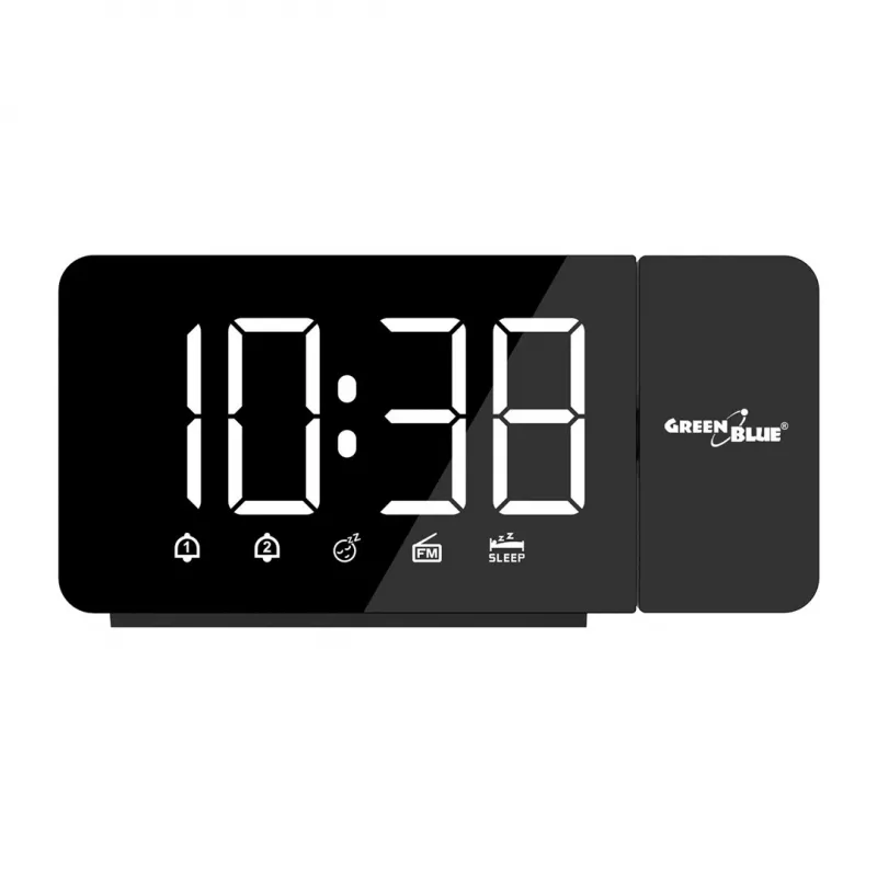 Radio-reloj digital LED GreenBlue GB172 con sintonizador FM, proyector, termómetro, alimentación USB 5V y CR2032