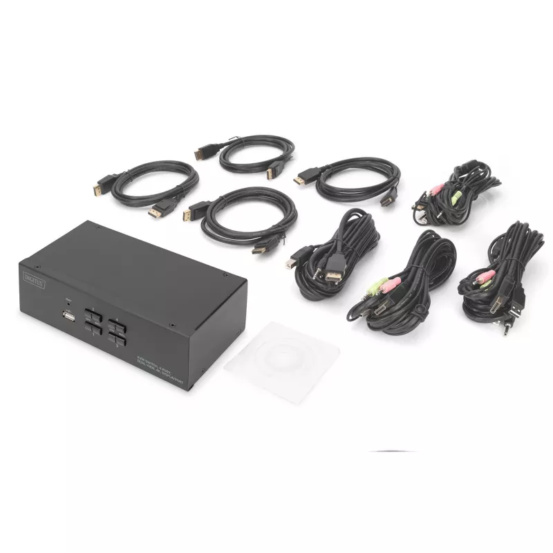 Switch KVM DIGITUS, 4 puertos, doble pantalla, 4K, DisplayPort®
