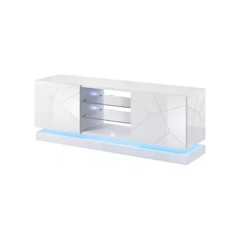 Mueble de TV cama meble QIU 160 — MDF blanco brillante, 1600×420×570 mm