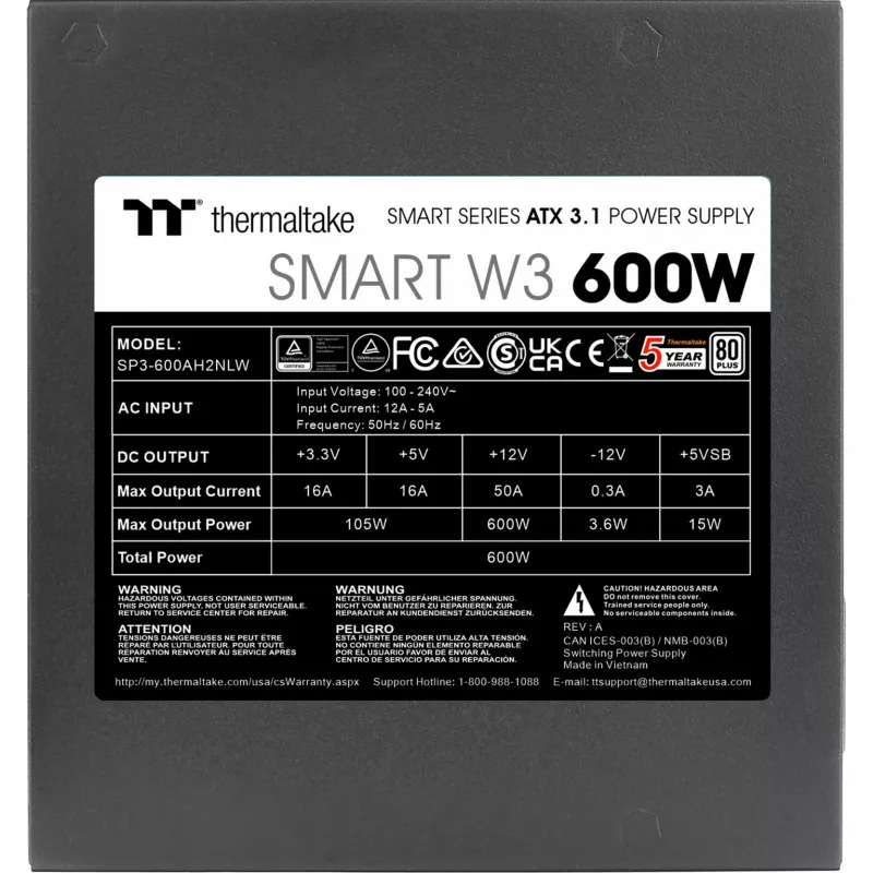 Fuente de alimentación Thermaltake Smart W3 600 W