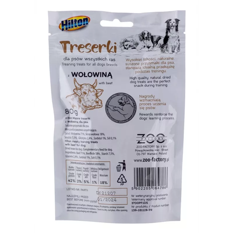 HILTON snacks de adiestramiento para perros con vacuno, 80 g