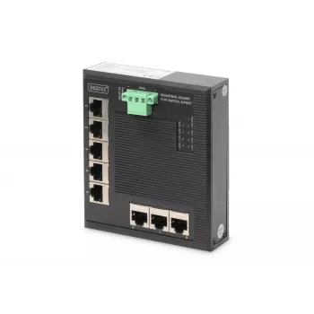 Conmutador de red Digitus 8 puertos Gigabit Ethernet, plano, industrial, no gestionado