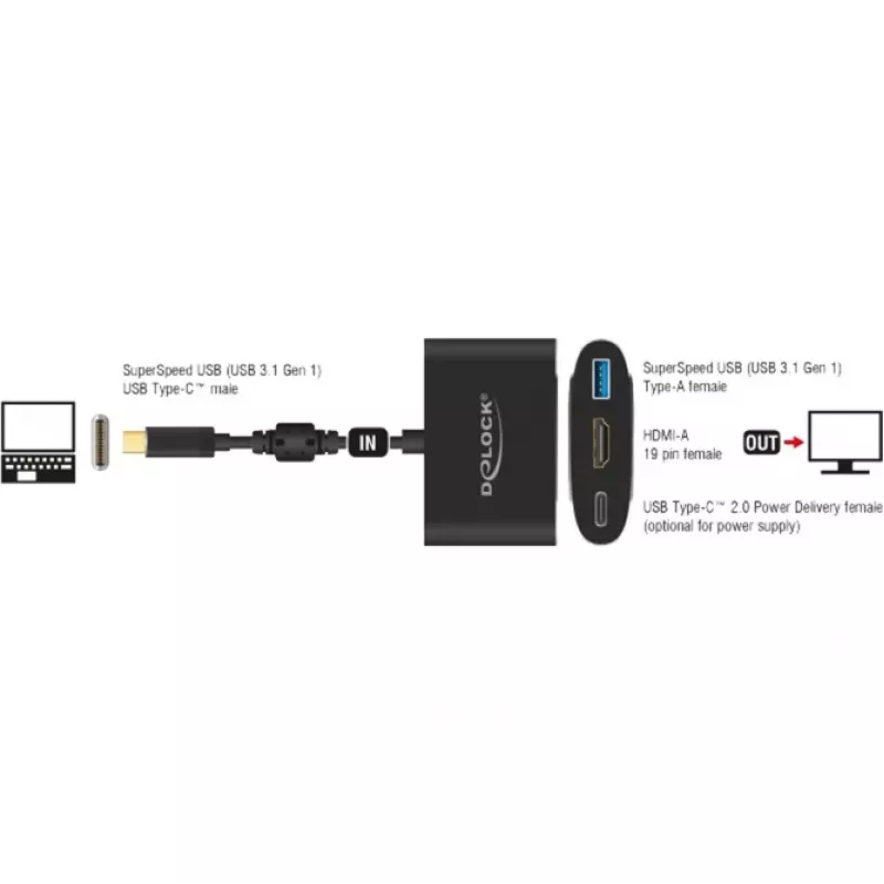 DeLOCK - adaptador de vídeo externo - VL101 - USB-C 3.1 - HDMI - gris - retail (62991)
