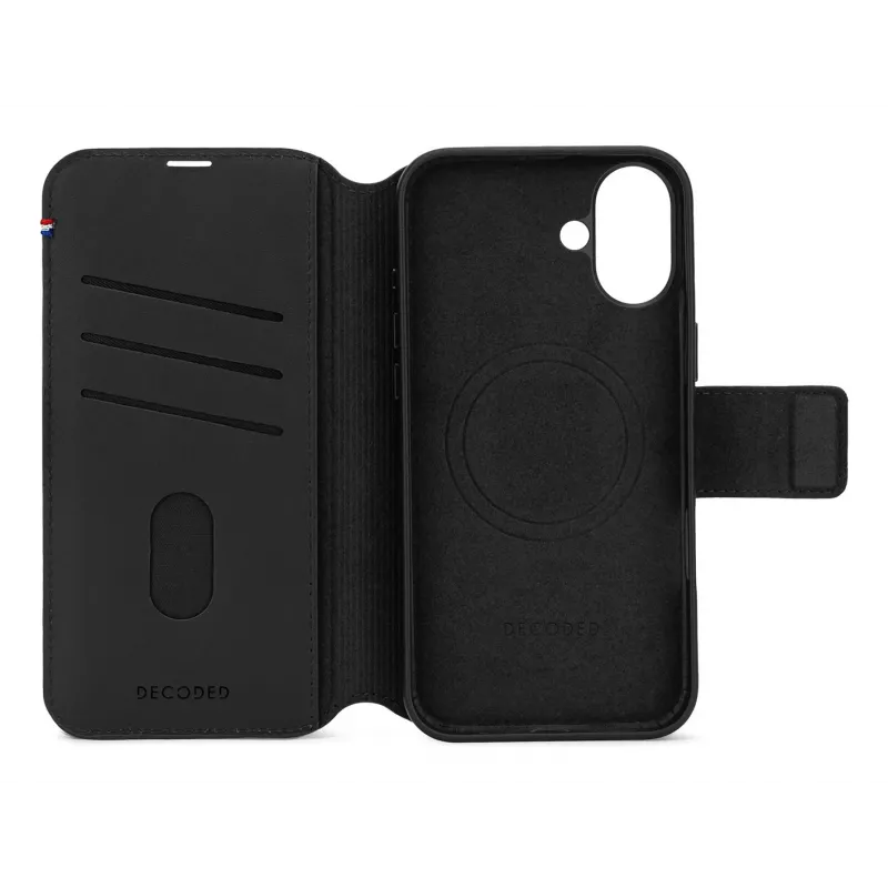 Funda de piel para iPhone 16, negra