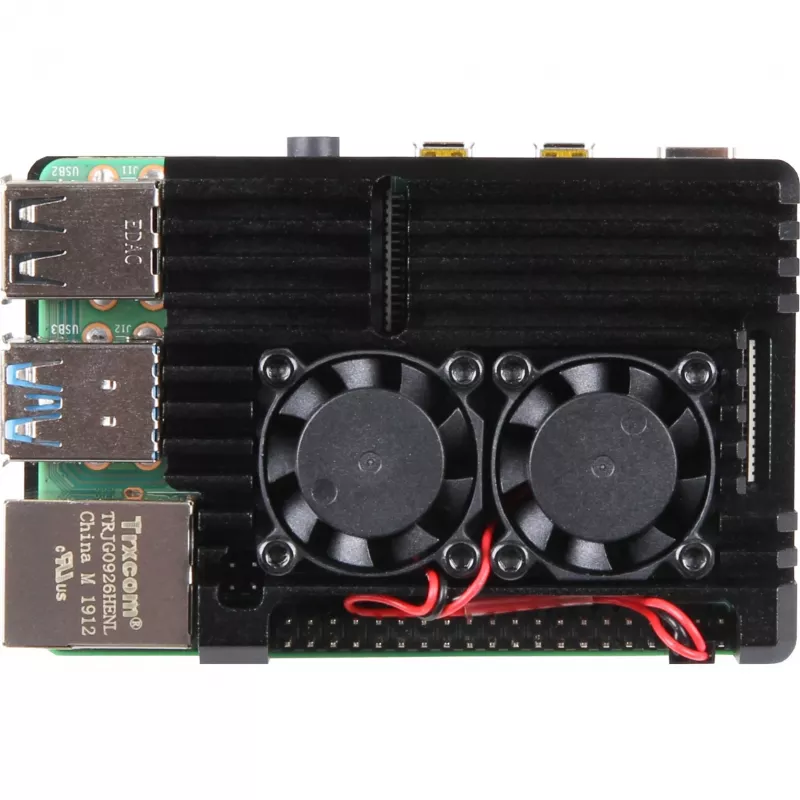 JOY-IT RPI CASE ALU07F - Carcasa para Raspberry Pi 4, aluminio, ventilador, negro (RB-ALUCASEP4+07FAN)
